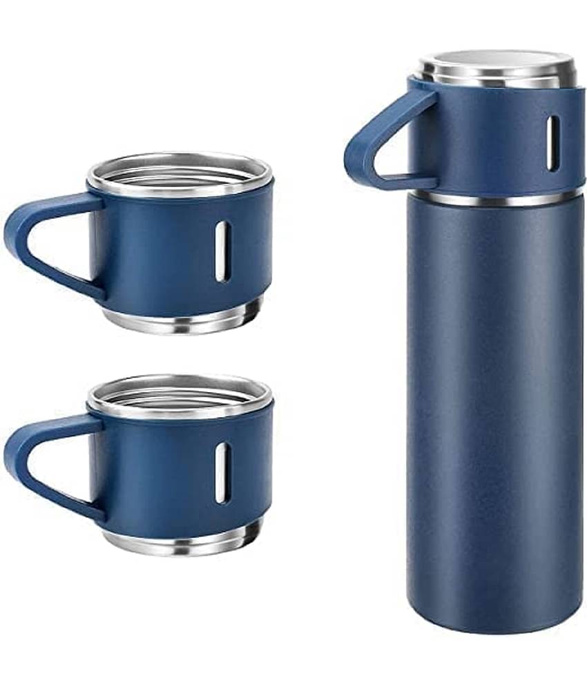 Rangwell  Latest Steel Vacuum Flask Set with 3 Stainless Steel Cups Combo - 500ml - Keeps HOT/Cold | Ideal Gift for Winter - Housewarming Random Color