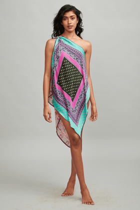 ONE-SHOULDER SCARF COVER UP-XL / Multi
