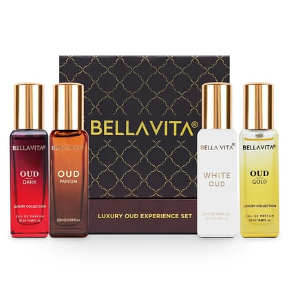 Bella Vita Luxury OUD Experience Eau De Parfum Gift Set 4 x 20ml for Men & Women, Premium Long Lasting EDP Perfume, Oudh Fragrance Scent Bella Vita Luxury OUD Experience Eau De Parfum Gift Set 4 x 20ml for Men & Women, Premium Long Lasting EDP Perfume, O
