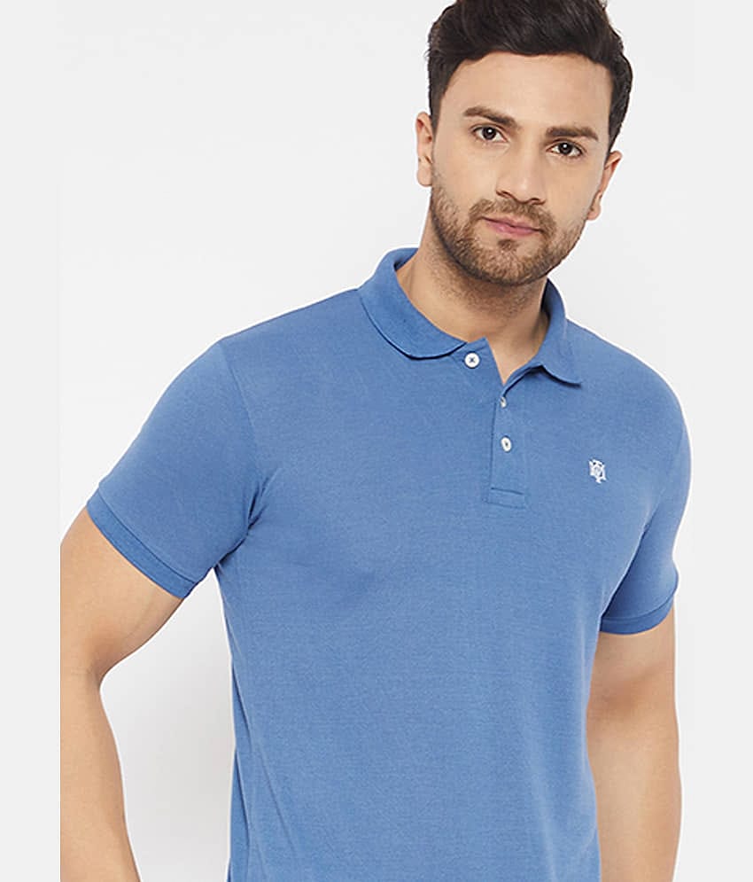 The Million Club Pack of 1 Cotton Blend Regular Fit Solid Half Sleeves Men's Polo T Shirt ( Blue )