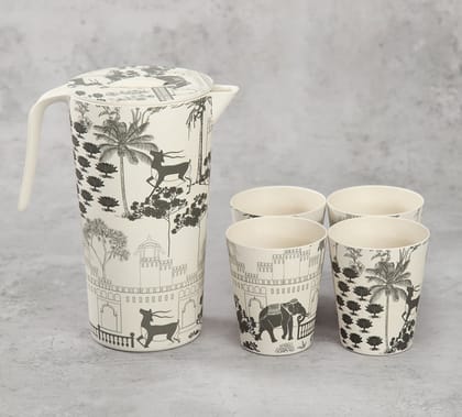 India Circus Monochrome Palatial Courtyard Bamboo Jug Set