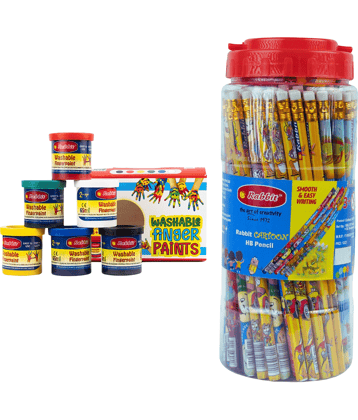 Artiggle Cartoon Picture HB Pencil pack of 100 + Creative Fun Finger Paint Set for Kids - Washable and Non-Toxic - 6 Vibrant Colors - Mess-Free,Hand Painting Colours for Kids (65 ML)
