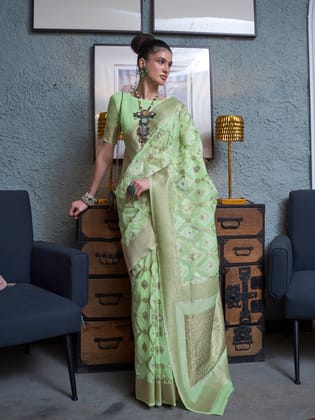 Green Pure Linen Ikkat Patola Saree