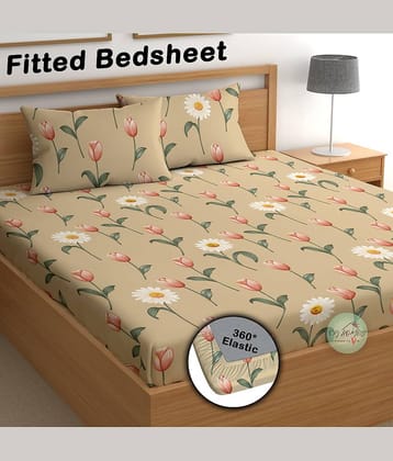 CG HOMES Cotton 1 Double Fitted Bedsheet with 2 Pillow Covers ( 220 cm x 220 cm ) , Brown