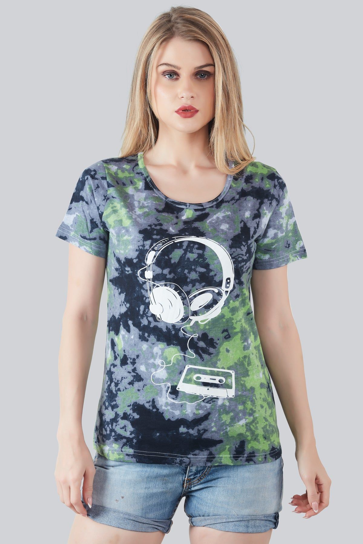 Women Printed Cotton Tie Dye T-shirt - Multicolored T-shirt-Large
