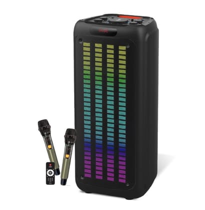 FINGERS RollingParties-110 Bluetooth Trolley Speaker with Powerful 110 W Deep Bass, 8-Hour Playtime, Guitar Input, TWS Support, Bundled 2 Wireless Mics & Additional 2 Mics (Rich Black)