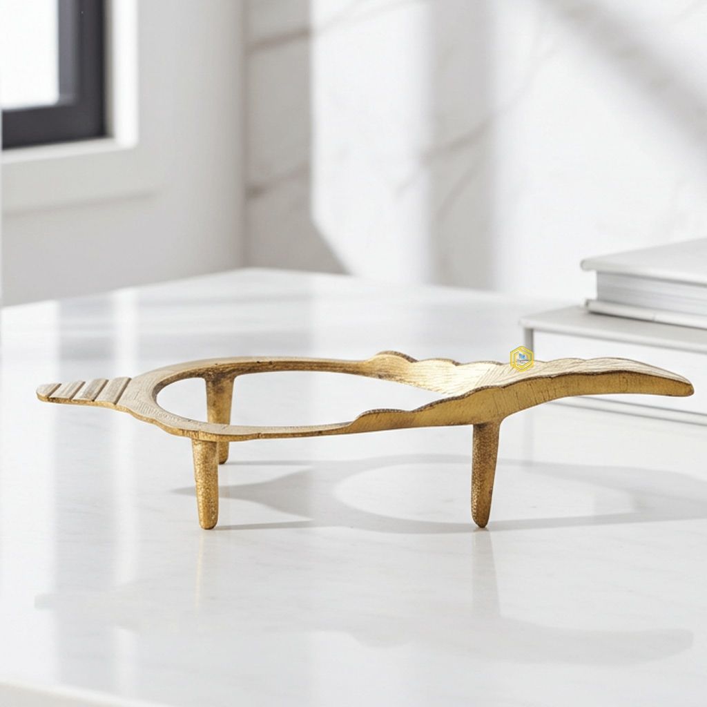 Brass Konch, Shankh Stand, Length : 7.6 Inch (ZMAS555 J)