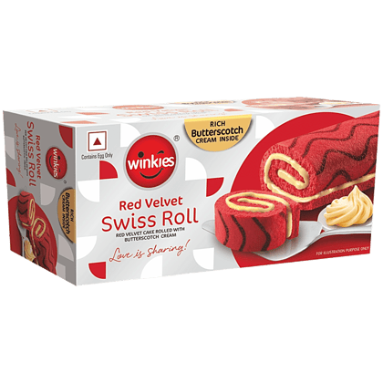 Winkies Red Velvet Swiss Roll - With Butterscotch Cream, 100 G