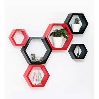 Onlinecrafts Wooden Wall Shelf Wooden Wall Shelf (Number Of Shelves - 6, Black, Red) Onlinecrafts Wooden Wall Shelf Wooden Wall Shelf (Number Of Shelves - 6, Black, Red)