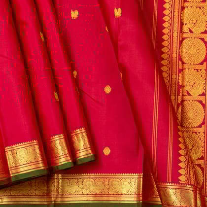 Red Kanchipuram Silk Saree With Contrast Blouse For Wedding Wear PV NYC 1440