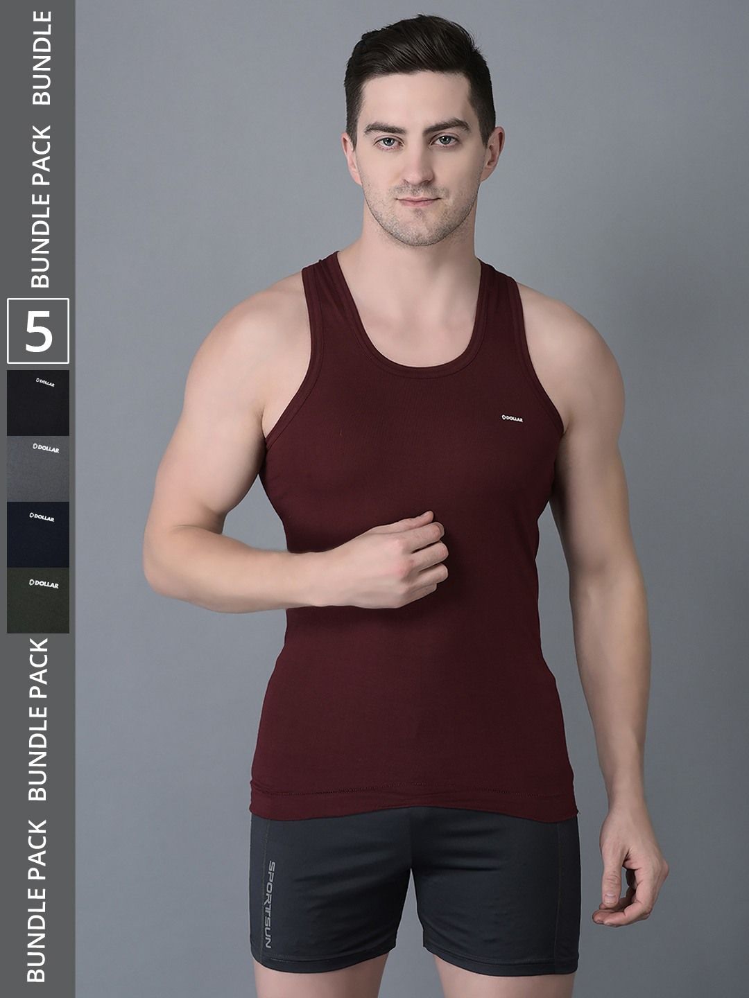 Men's Assorted Pack of 5 Solid Combed Cotton Shrinkless Vest
