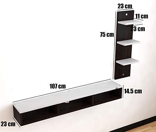 DAS Wall Mount TV Entertainment Unit/with Set Top Box Stand and 3 Wall Shelves Display Rack Wenge & White (Ideal for up to 48") Screen- Bolivar