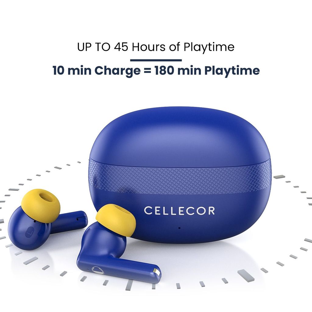 Cellecor BroPods C105 Tune TWS |45H Playtime, ENC, 5.3v, IPX5, 50ms Low Latency Gaming Bluetooth-Blue Yellow