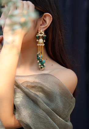 Zaria Kundan Green Jhumka Earrings-Green