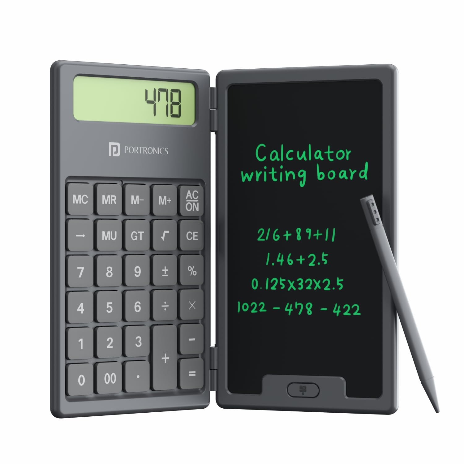 Portronics Ruffpad Calc, 2 in 1, Foldable Design, 6.5 Inches Screen, Calculator, One-Tap Erase (Black)