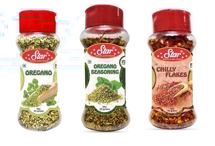 Star Spices Oregano 35 gm, Oregano Seasoning 50 gm and Chilli Flakes 40 gm - Pack of 3