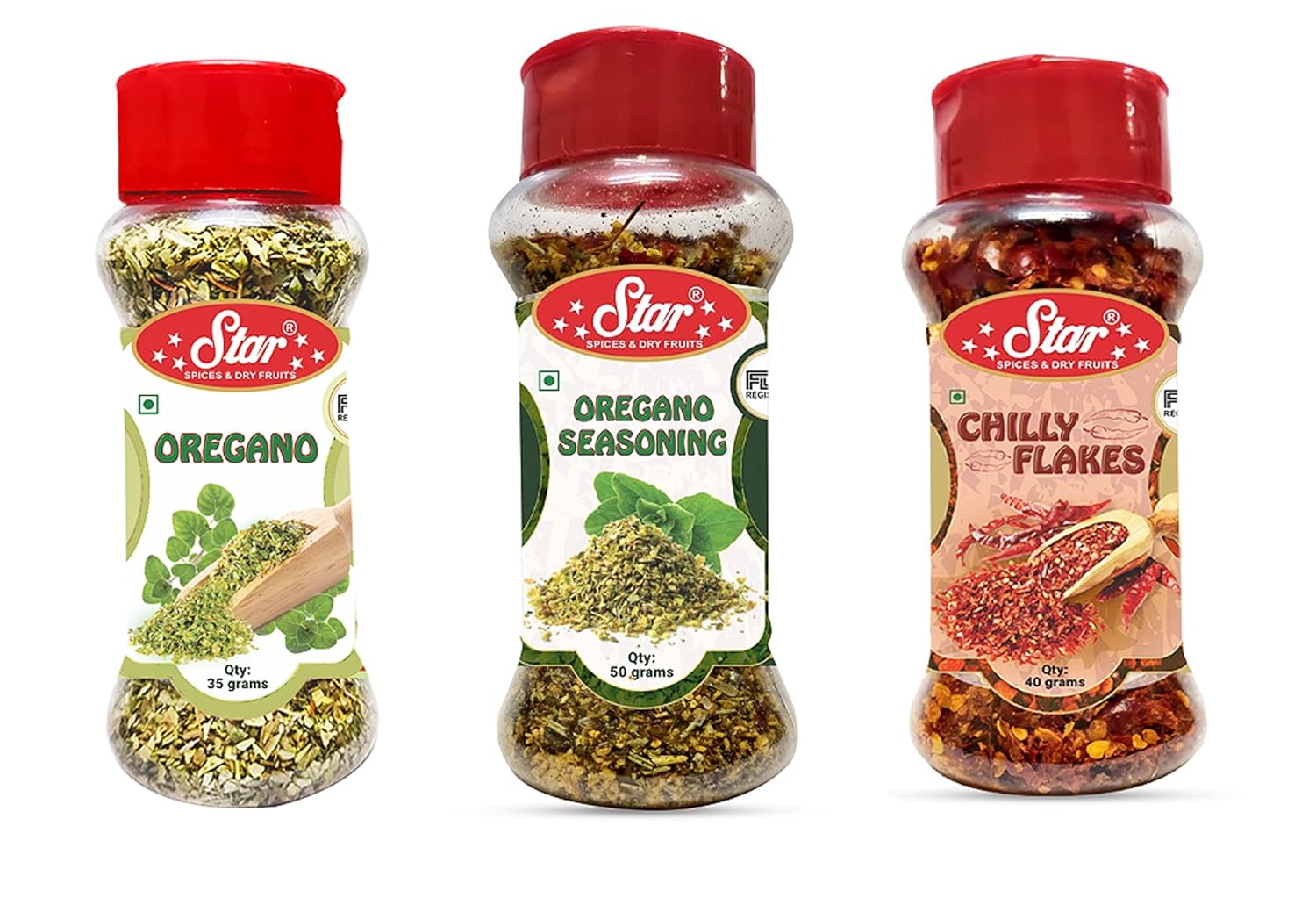 Star Spices Oregano 35 gm, Oregano Seasoning 50 gm and Chilli Flakes 40 gm - Pack of 3