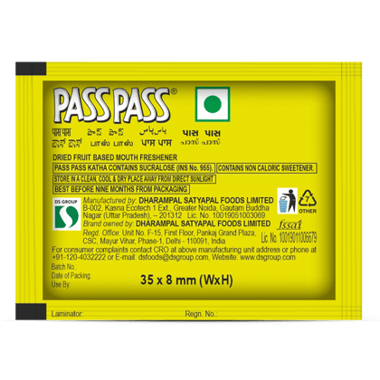 Pass Pass Sachet || Katha Yellow || Pack of 100 || 1.92 Grams Each Pass Pass Sachet || Katha Yellow || Pack of 100 || 1.92 Grams Each