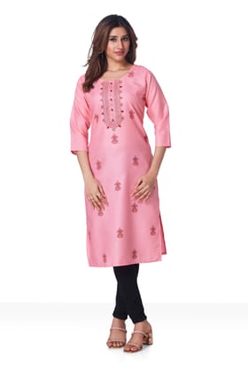 Dailywear Stylish cotton Kurti - Baby Pink-BABY PINK / L