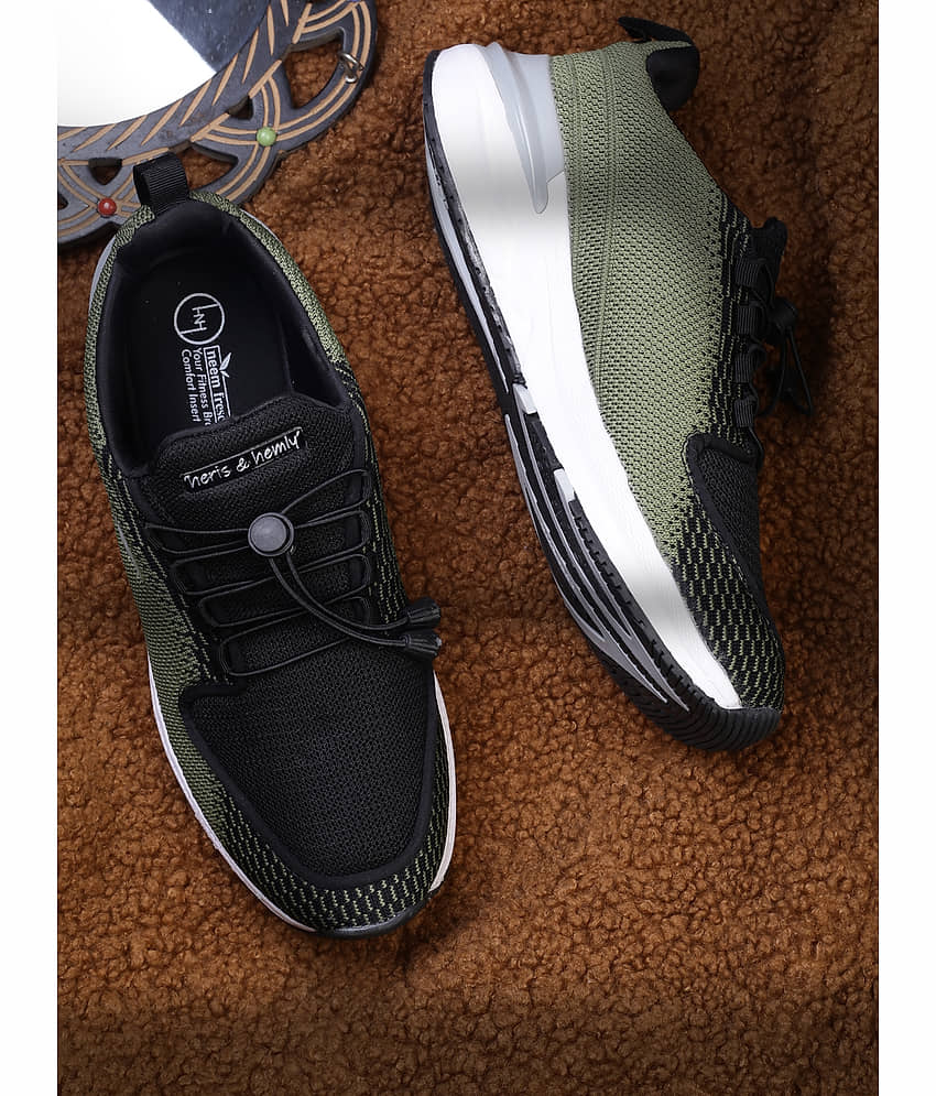 Heris & Hemly HNH-7071_Olive Black Black Men's Sports Running Shoes