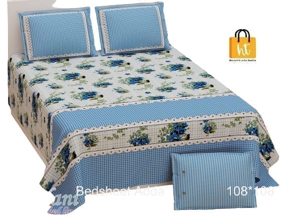 3001-Hometrade India-Standard King Size (90*108 Inches) Double Bedsheet With 2 Pillow Cover-RJ-14-Jaipur lining-3424