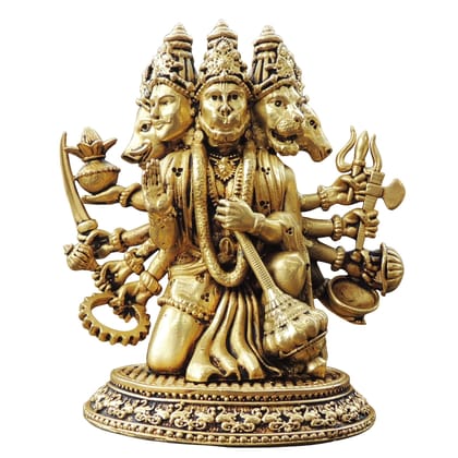 Brass Panchmukhi Hanuman Ji God Idol - Protective Temple Statue, Height : 5.5 Inch (BSMAS1736 F)