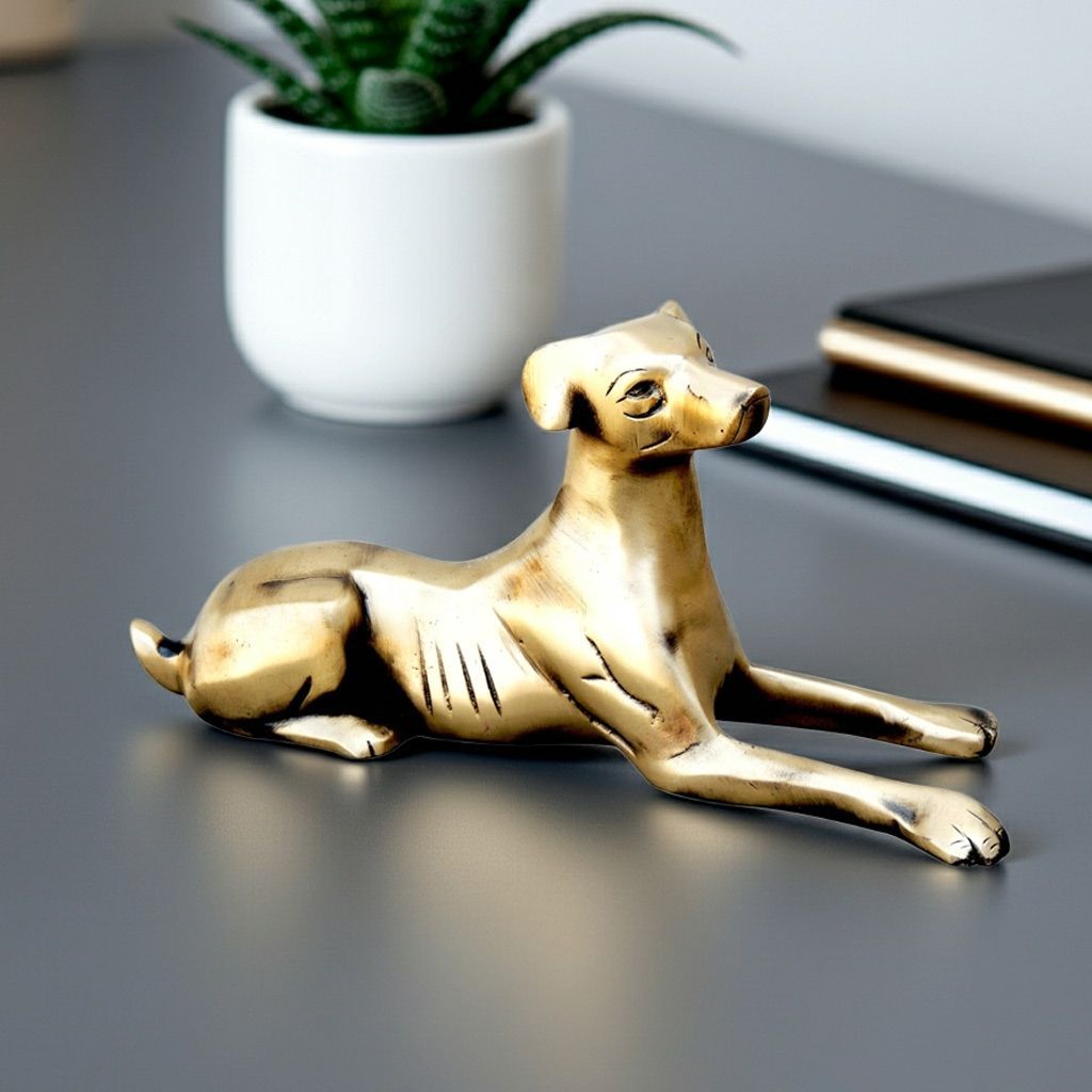 Brass Sleeping Dog Showpiece | Cute Animal Home Decor, Height : 4.4 Inch (ANMAS224 C)
