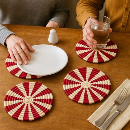 Handwoven Tiger Grass Colourful Coasters (Pack of 4)