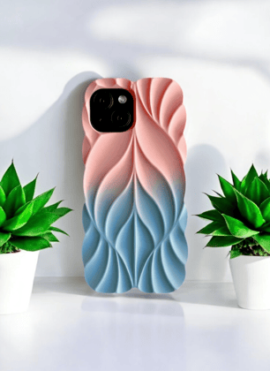 3D Leave Design Pink Blue Dual Tone Silicon Case for iPhone 13