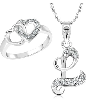 Vighnaharta Love Ring with Initial Alphabet Pendant Combo Set