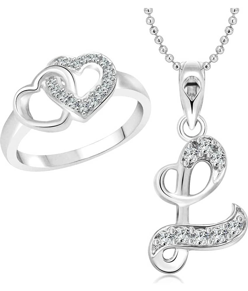 Vighnaharta Love Ring with Initial Alphabet Pendant Combo Set