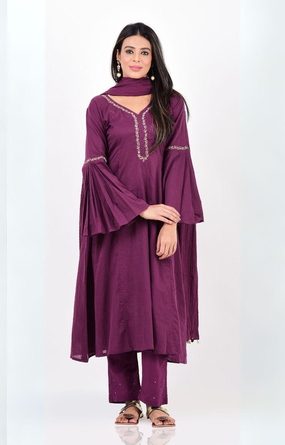 Purple Kalidar Kurta Set-S