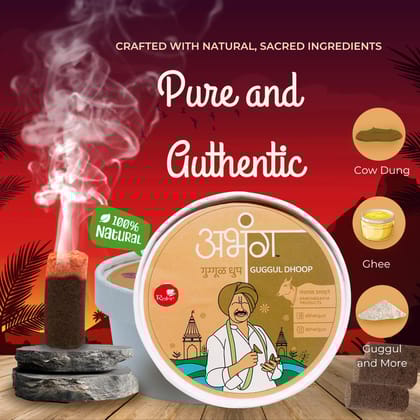 ABHANG Guggul Dhoop Stick, Charcoal Free, Long Lasting Natural Fragrance, Made By Cow Dung, No Artificial Essence, Pack of 20 sticks