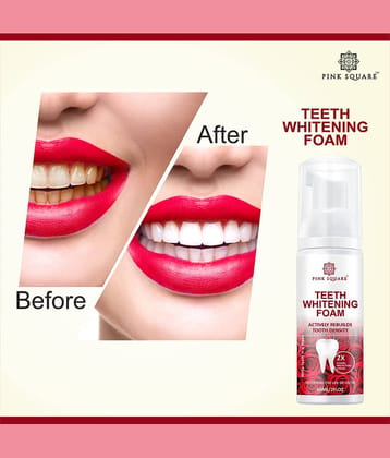 pink square Teeth Whitening Foam with Mint to Remove Stains Breath Freshener 60 mL