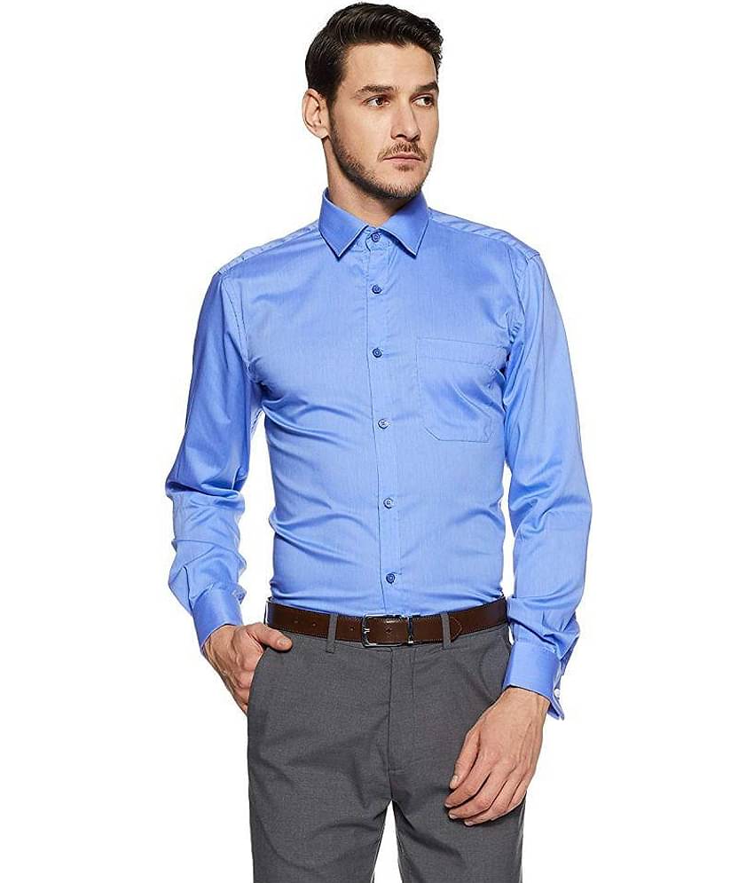 Makhanchor Cotton Slim Fit Full Sleeves Men's Formal Shirt - Blue ( Pack of 1 )