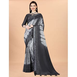 Grey Colour Chinon Silk saree With Blouse Piece And Jhalar