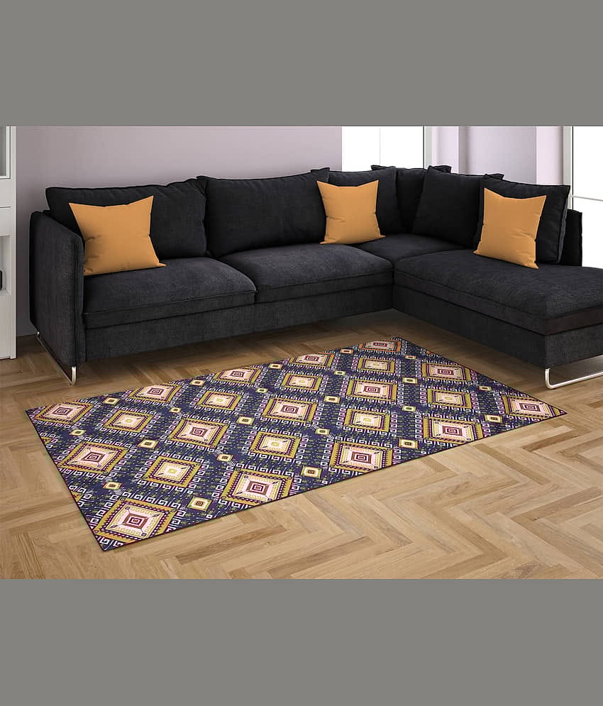 Aazeem Navy Velvet Carpet Abstract 4x6 Ft
