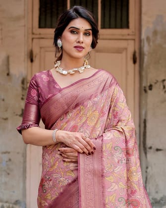 Elegant Pink Banarasi Silk Saree with Floral Zari Weaving and Tassel-Embellished Pallu-Regular