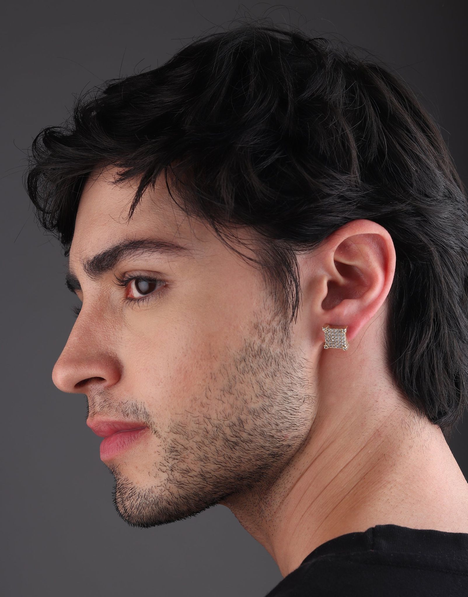 Square Iced Out Stud Earrings (Sparkling Silver)-Single / Sparkling Silver