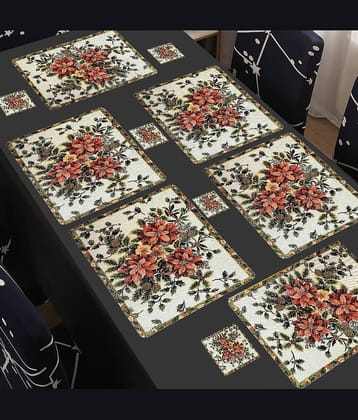 Sanraksshan PVC Floral Rectangle Table Mats & Coasters ( 40 cm x 32 cm ) Pack of 12 - Multi