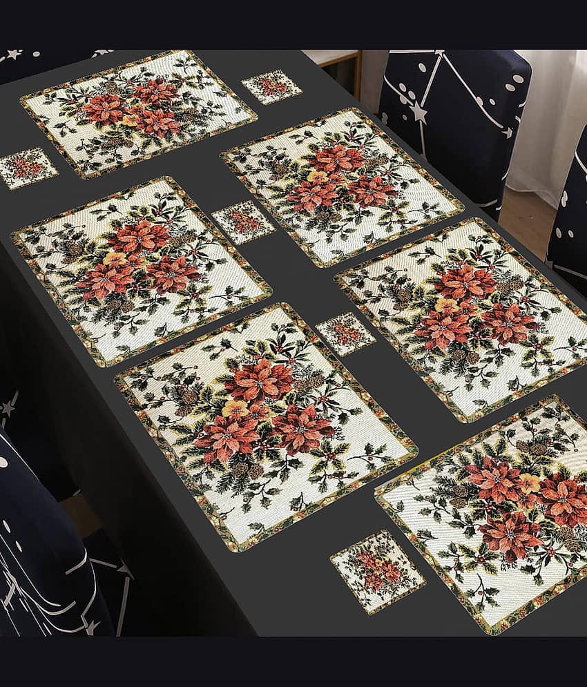 Sanraksshan PVC Floral Rectangle Table Mats & Coasters ( 40 cm x 32 cm ) Pack of 12 - Multi