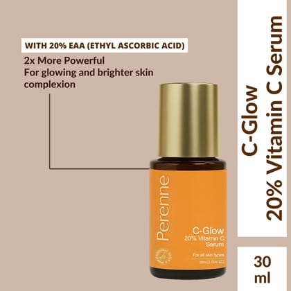 Perenne C-Glow 20% Vitamin C Serum | 20% EAA (Ethyl Ascorbic Acid) | Target Hyperpigmentation | Brightening & Anti-Aging | Antioxidants & Hyaluronic Acid  | For All Skin Types | Men & Women (30 m