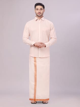 Mens Copper Tissue Jacquard Shirt with Matching Flexi Dhoti Combo Zeebra-36 / F/S / Copper