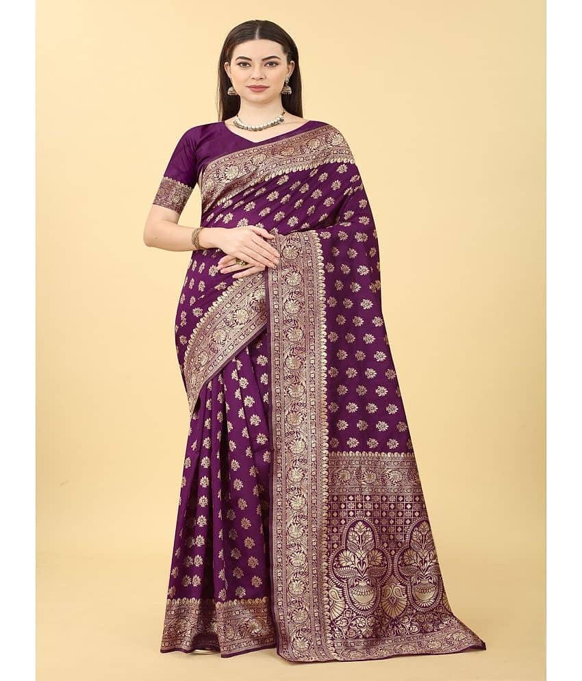 NENCY FASHION Banarasi Silk Printed Saree With Unstitched Blouse Piece ( SkyBlue )
