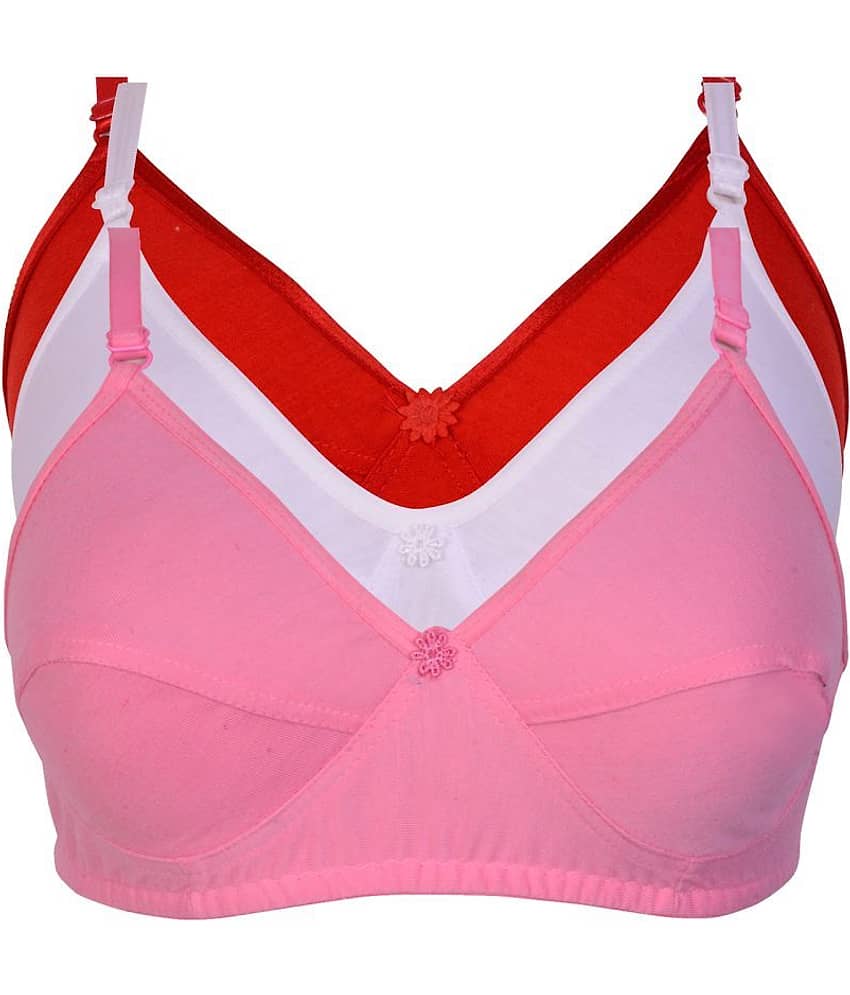 Kiran Enterprises Pack of 3 Cotton Non Padded Women's Minimizer Bra ( Pink )