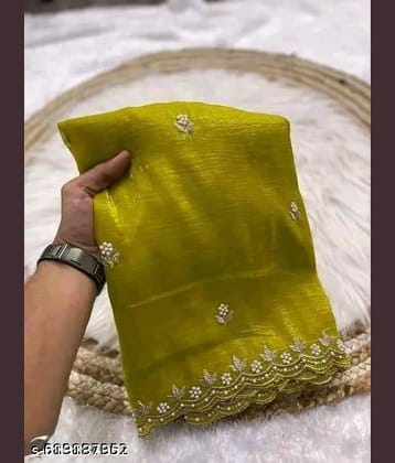 Shivadit ethnic Chiffon Embroidered Regular Saree With Unstitched Blouse Piece ( Yellow )