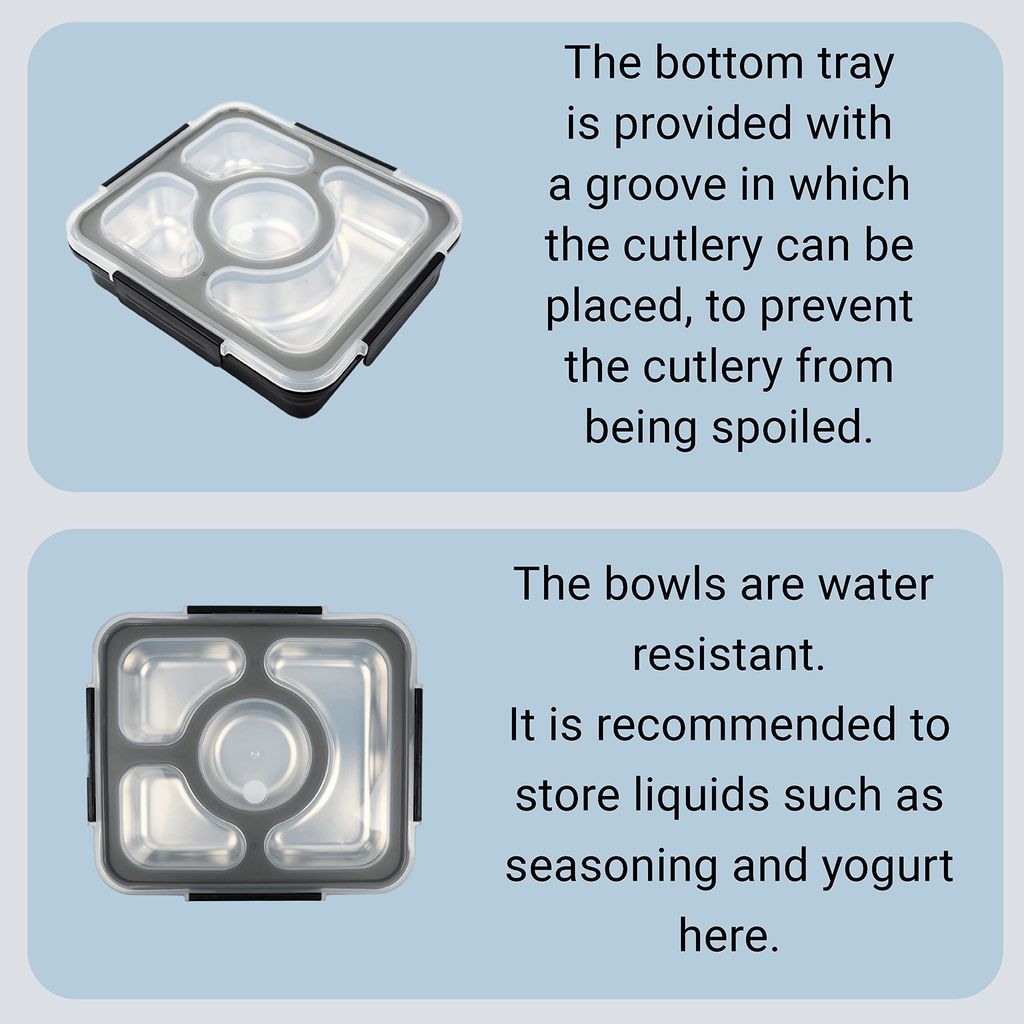 Femora High Steel Container Rectangle Lunch Box for Office-College-School - (Not Leakproof) (4 Pots) - Black