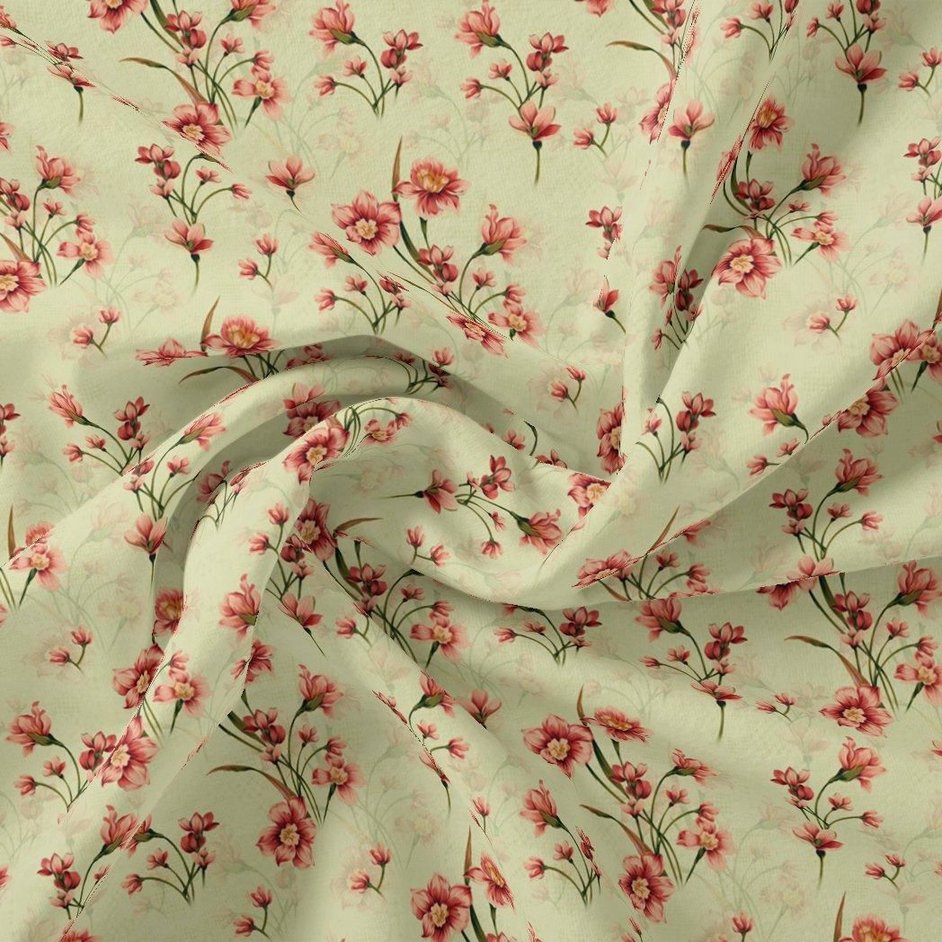 Beautiful Tiny Pink Chintz Digital Printed Fabric - Japan Satin