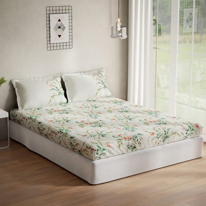 DDECOR - Optima Collection 100% Cotton Floral Pattern 136TC Queen Bedsheet |224 CM X 254 CM| Green