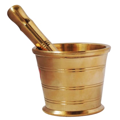 Brass Khal Batta 4 Inch | Handmade Mortar Pestle | Rustic Decor, Height : 3.3 Inch (FMAS321 F)